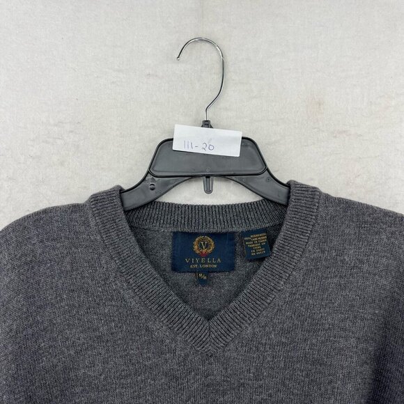 Viyella Sweater Men's M Dark Gray 100% Merino Wool Long Sleeves V Neck Pullover - Picture 11 of 11